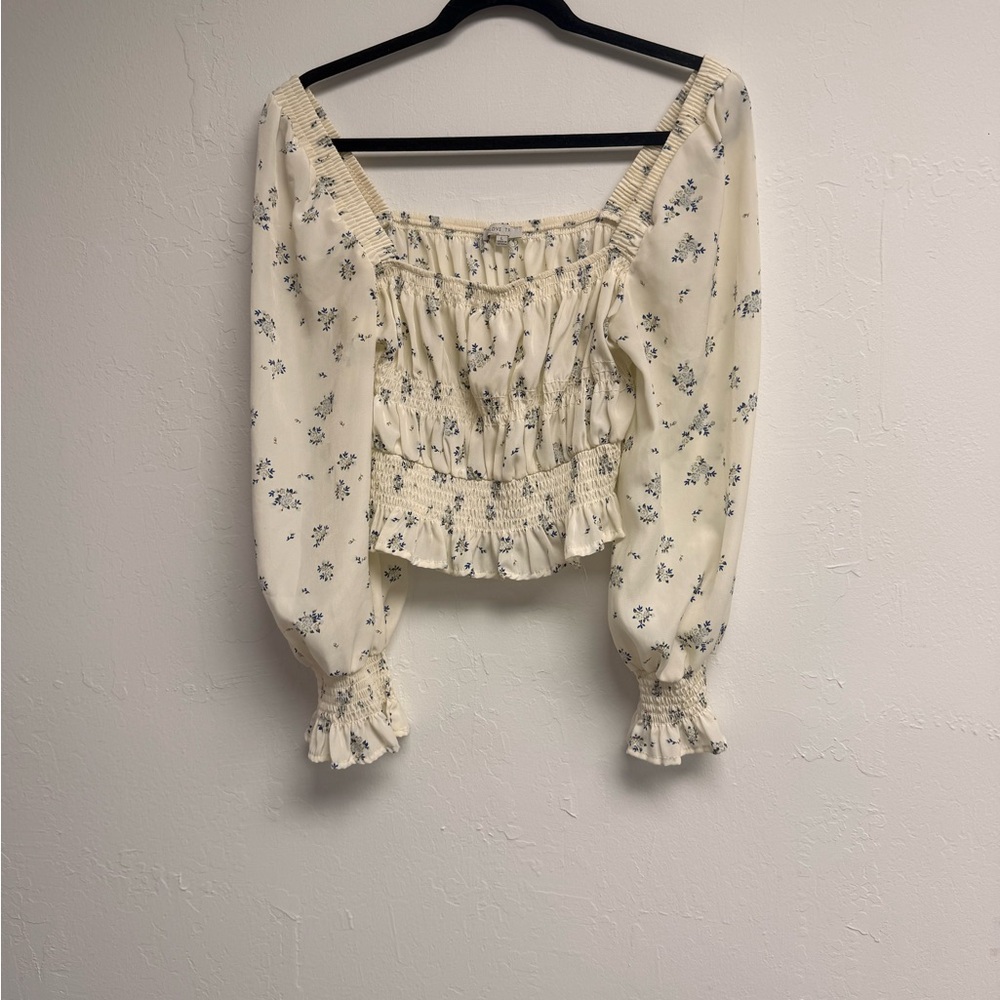 Love Tree Cropped Floral Print Blouse